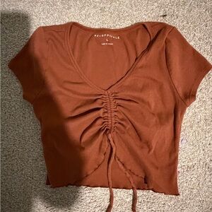 Aeropostale Rust-Red Drawstring Ruched Crop Top